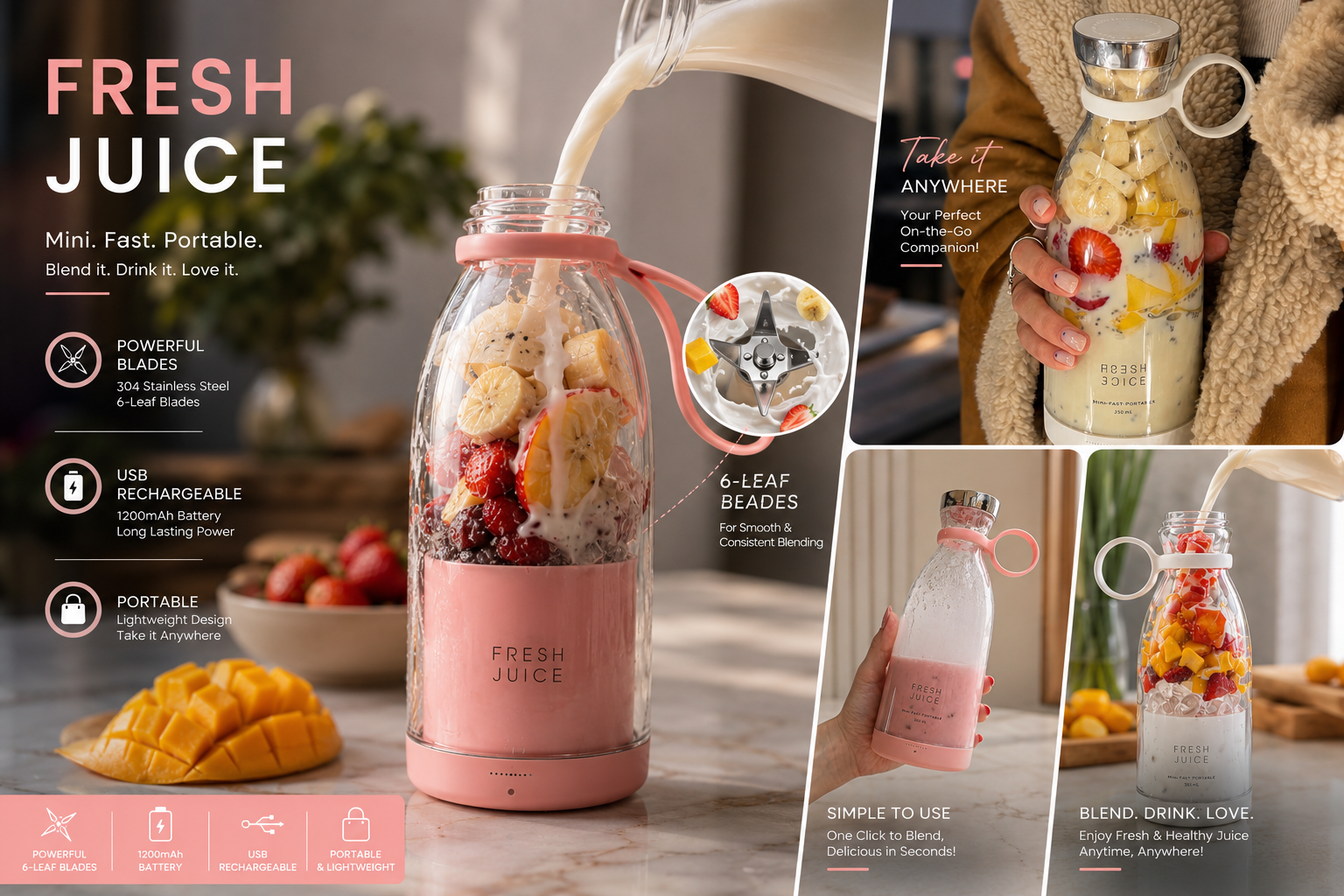 Portable Mini Blender for Fresh Juice