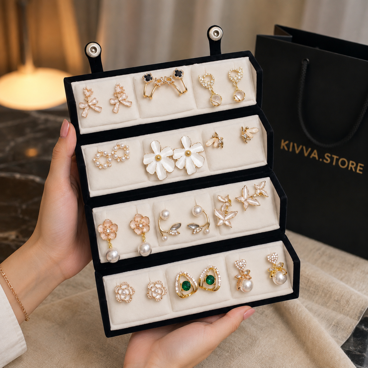KIVVA 12 Pair Designer Earrings Set with Jewelry Box | Women & Girls
