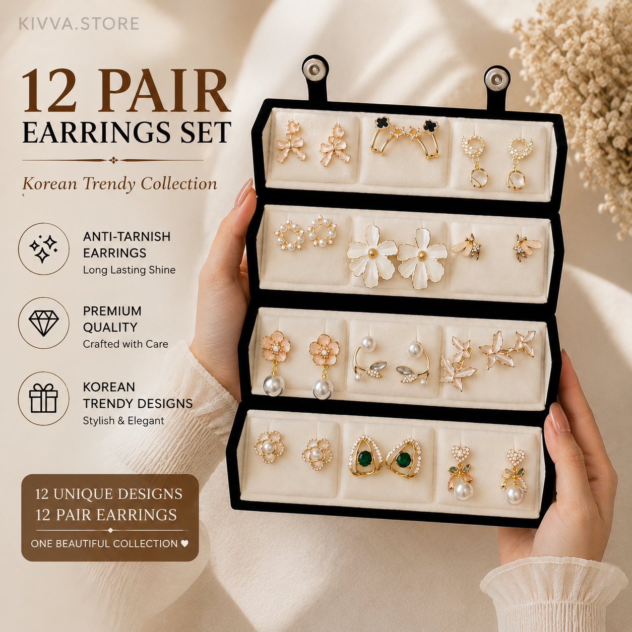 KIVVA 12 Pair Designer Earrings Set with Jewelry Box | Women & Girls