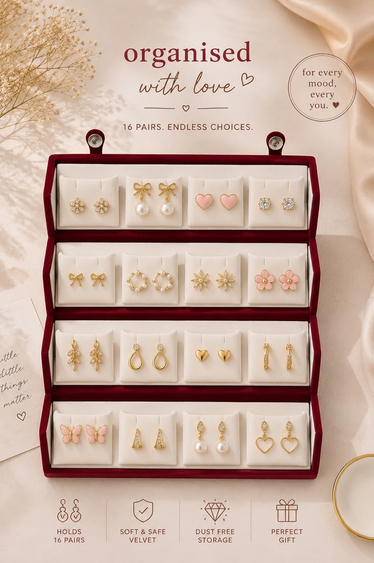 KIVVA Oxidized Designer Stud Earrings Set of 12 with Folding Jewelry Box | Traditional & Modern Earring Set for Women & Girls